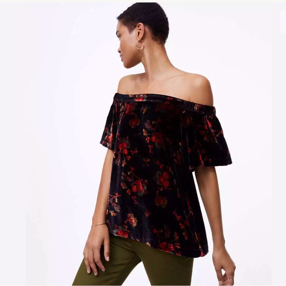 Ann Taylor Loft Floral Velvet Off Shoulder Top